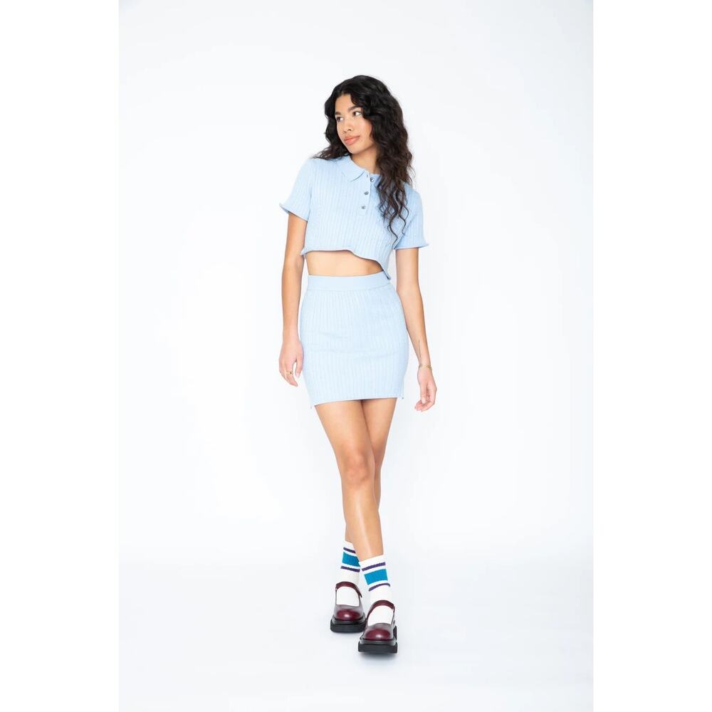 NWT REVOLVE Callahan Knitwear Genny Mini Skirt Glacier Lake Blue Women Size S